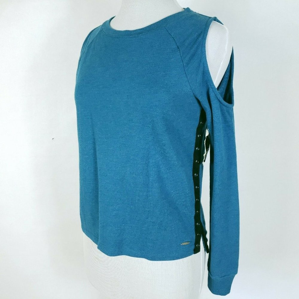 NEW XOXO Sport Women Med Blue Hi Lo Cold Shoulder